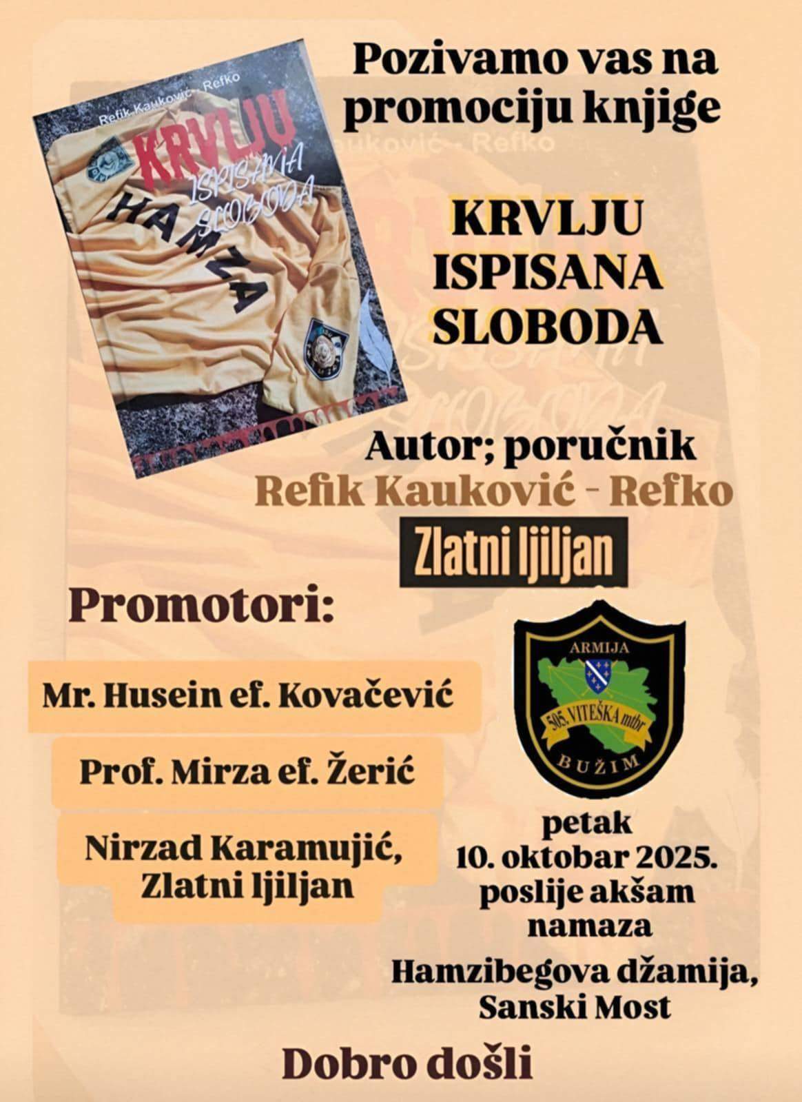 Poziv na promociju.jpg - Promocija knjige “Krvlju ispisana sloboda” u Hamzibegovoj džamiji u Sanskom Mostu